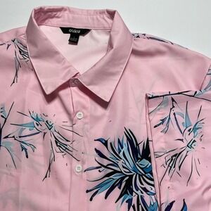 Ouku Mens Large Pink Floral Graphic Short Sleeve Button Down Shirt Casual Top